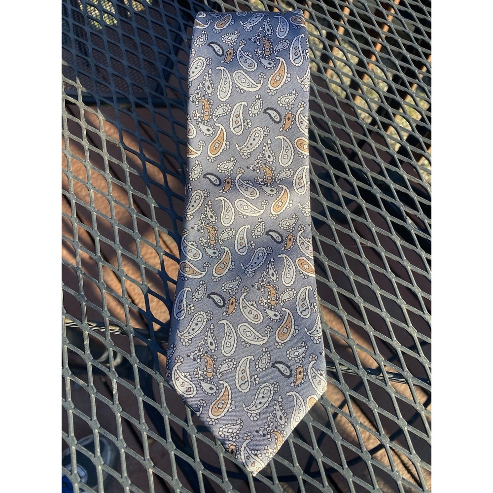 Oleg Cassini by Burma Tie Paisley Blue Tan Vintage Neck Tie 59x3.25 USA Made‎